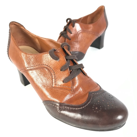 Naturalizer Shoes - Naturalizer Two-Tone Brown Leather Lace-Up Heeled Oxfords